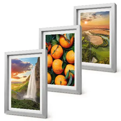 Mur de cadres cascade, montagne, orangers et paysage italien au coucher du soleil
