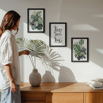 Mur de cadres Plantes feuillues avec les mots vivre, rire, aimer