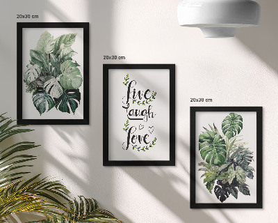 Mur de cadres Plantes feuillues avec les mots vivre, rire, aimer