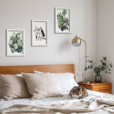 Lot de 3 tableaux Feuilles de plantes dans des tons de vert avec une inscription sur le vin