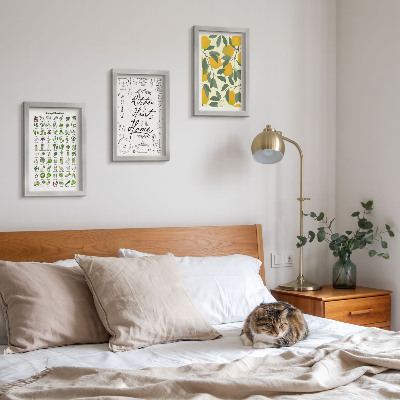 Ensemble de 3 tableaux Liste d'herbes aromatiques, panneau de cuisine et citrons peints