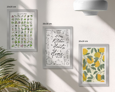 Ensemble de 3 tableaux Liste d'herbes aromatiques, panneau de cuisine et citrons peints