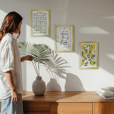 Ensemble de 3 tableaux Liste d'herbes aromatiques, panneau de cuisine et citrons peints