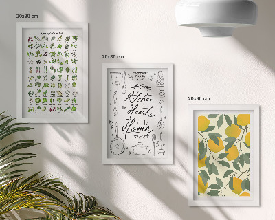 Ensemble de 3 tableaux Liste d'herbes aromatiques, panneau de cuisine et citrons peints