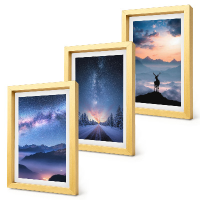 Mur de cadres Ciel nocturne, montagnes, paysages dans le brouillard et cerfs