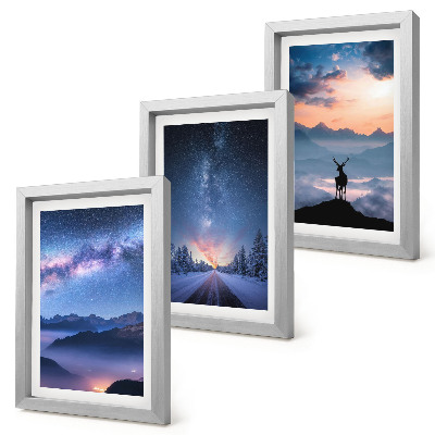 Mur de cadres Ciel nocturne, montagnes, paysages dans le brouillard et cerfs