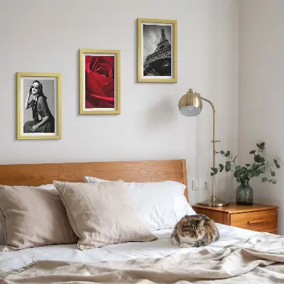 Ensemble de 3 tableaux représentant une Parisienne avec des lunettes roses et la tour Eiffel