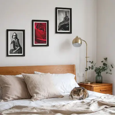 Ensemble de 3 tableaux représentant une Parisienne avec des lunettes roses et la tour Eiffel