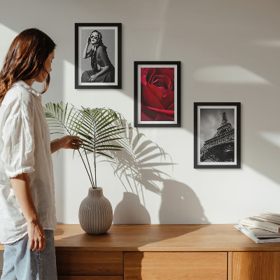 Ensemble de 3 tableaux Parisienne avec des lunettes roses et la tour Eiffel