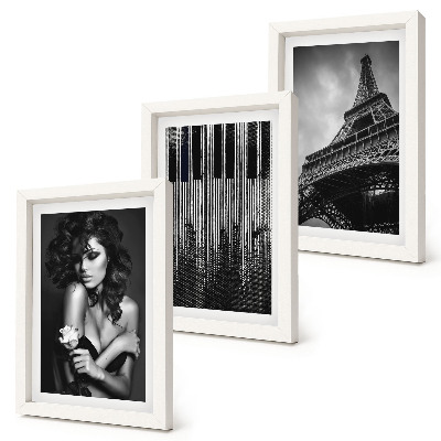 Mur de cadres Portrait d'une femme avec une rose, la tour Eiffel et un motif de piano