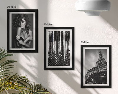 Mur de cadres Portrait d'une femme avec une rose, la tour Eiffel et un motif de piano