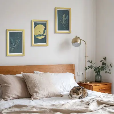 Tableau Grues en vol sur fond de lune et d'étoiles lot de 3 tableaux