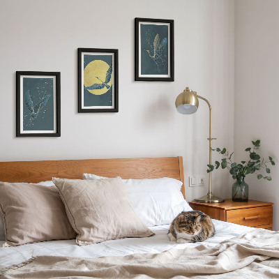 Lot de 3 tableaux Grues en vol sur fond de lune et d'étoiles