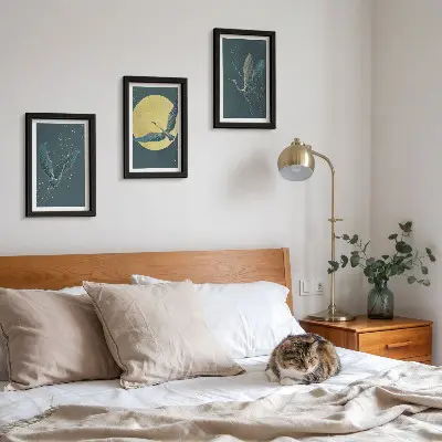 Tableau Grues en vol sur fond de lune et d'étoiles lot de 3 tableaux