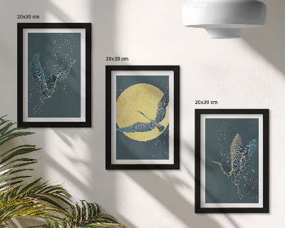 Lot de 3 tableaux Grues en vol sur fond de lune et d'étoiles