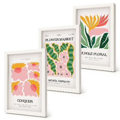 Ensemble de 3 tableaux Affiches de fleurs et de feuilles de style moderne
