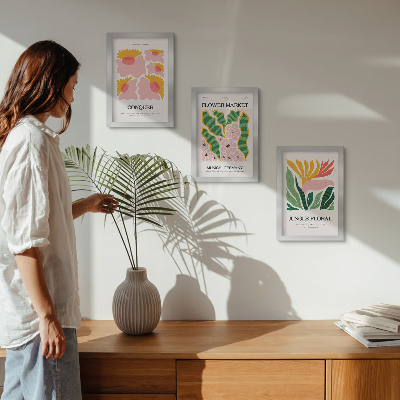 Ensemble de 3 tableaux Affiches de fleurs et de feuilles de style moderne