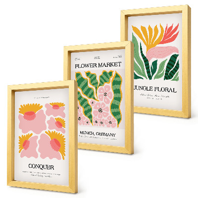 Ensemble de 3 tableaux Affiches de fleurs et de feuilles de style moderne
