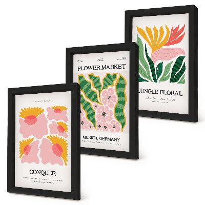Ensemble de 3 tableaux Affiches de fleurs et de feuilles de style moderne