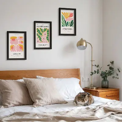Ensemble de 3 tableaux affiches de fleurs et de feuilles au style moderne