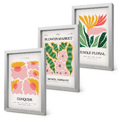 Ensemble de 3 tableaux Affiches de fleurs et de feuilles de style moderne