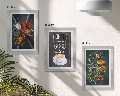 Mur de cadres Café aux épices avec une tasse de motifs d'herbes aromatiques