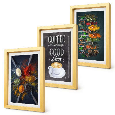 Mur de cadres Café aux épices avec une tasse de motifs d'herbes aromatiques
