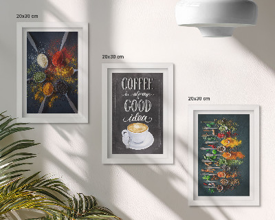 Mur de cadres Café aux épices avec une tasse de motifs d'herbes aromatiques