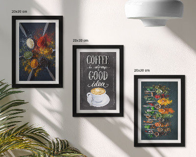 Mur de cadres Café aux épices avec une tasse de motifs d'herbes aromatiques