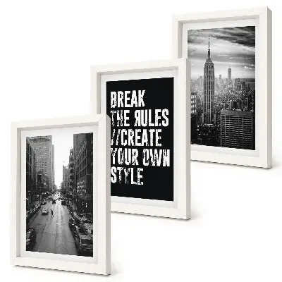 Lot de 3 tableaux rues de la ville en noir et blanc avec citation inspirante