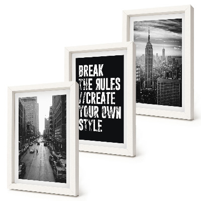 Lot de 3 tableaux Rues de la ville en noir et blanc avec une inscription inspirante