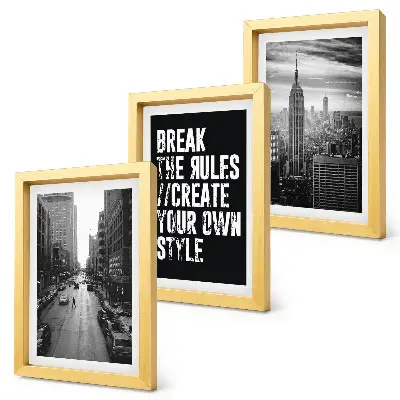 Lot de 3 tableaux rues de la ville en noir et blanc avec citation inspirante