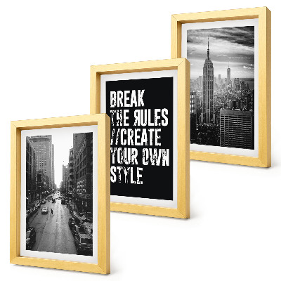 Lot de 3 tableaux Rues de la ville en noir et blanc avec une inscription inspirante