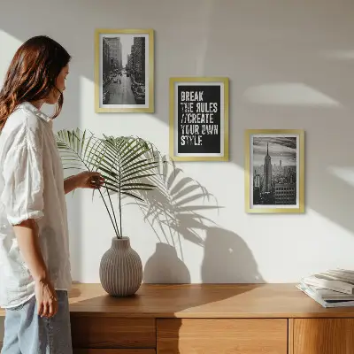 Lot de 3 tableaux rues de la ville en noir et blanc avec citation inspirante