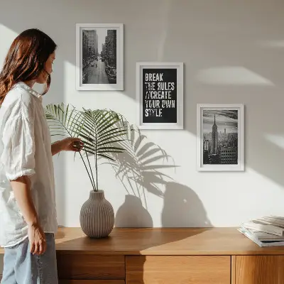 Lot de 3 tableaux rues de la ville en noir et blanc avec citation inspirante