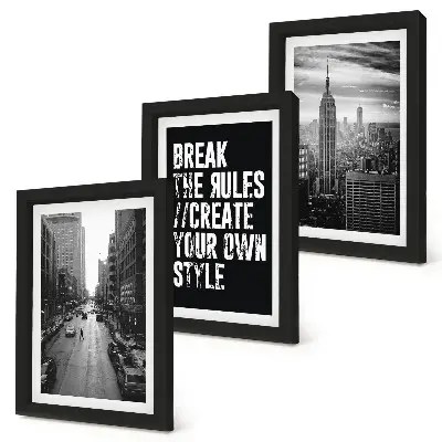 Lot de 3 tableaux rues de la ville en noir et blanc avec citation inspirante