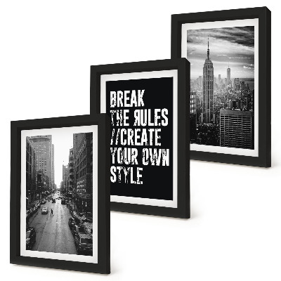 Lot de 3 tableaux Rues de la ville en noir et blanc avec une inscription inspirante