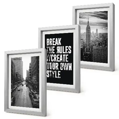 Lot de 3 tableaux rues de la ville en noir et blanc avec citation inspirante