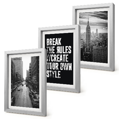 Lot de 3 tableaux Rues de la ville en noir et blanc avec une inscription inspirante