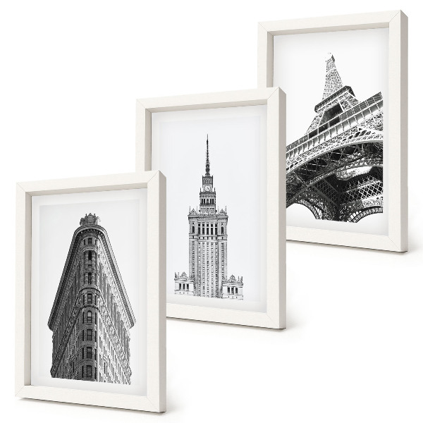 Ensemble de 3 tableaux Bâtiments architecturaux en minimalisme noir et blanc