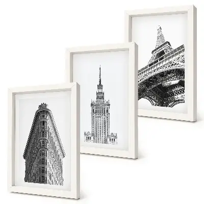 Ensemble de 3 tableaux bâtiments architecturaux en style minimaliste noir et blanc