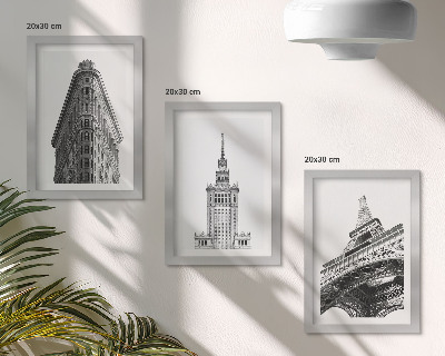 Ensemble de 3 tableaux Bâtiments architecturaux en minimalisme noir et blanc