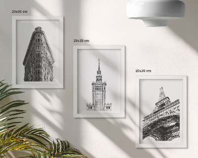 Ensemble de 3 tableaux Bâtiments architecturaux en minimalisme noir et blanc