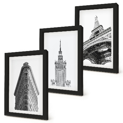 Ensemble de 3 tableaux Bâtiments architecturaux en minimalisme noir et blanc