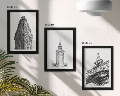 Ensemble de 3 tableaux Bâtiments architecturaux en minimalisme noir et blanc