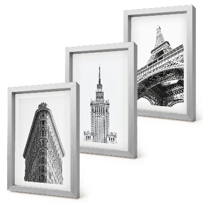 Ensemble de 3 tableaux Bâtiments architecturaux en minimalisme noir et blanc