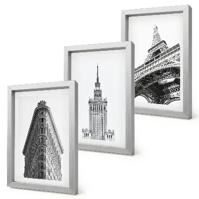 Ensemble de 3 tableaux bâtiments architecturaux en style minimaliste noir et blanc