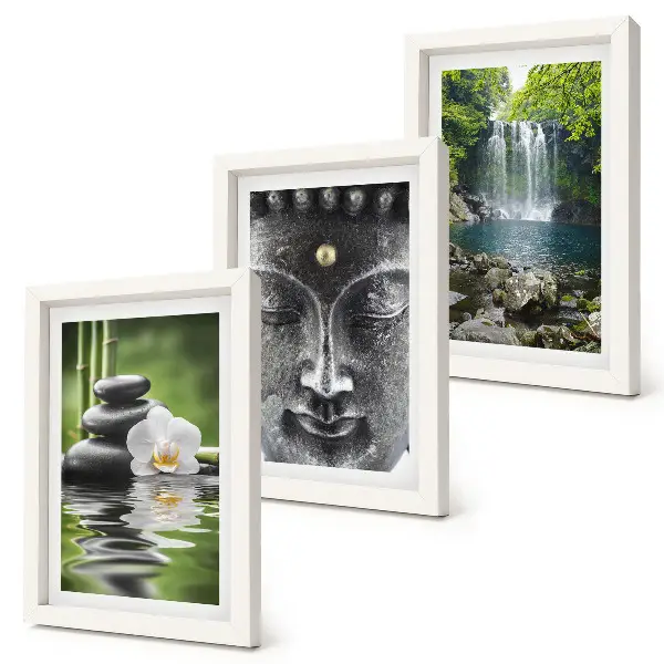Mur de cadres harmonie de la nature avec des pierres, de l'eau et un Bouddha