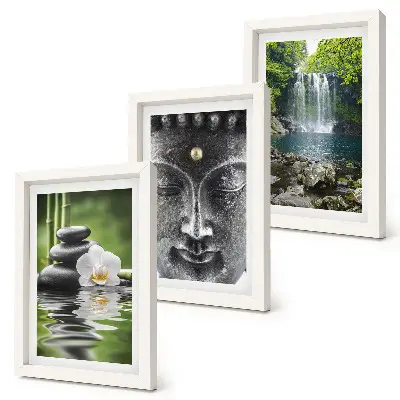 Mur de cadres harmonie de la nature avec des pierres, de l'eau et un Bouddha