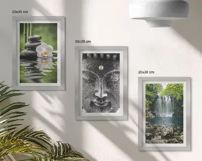Mur de cadres harmonie de la nature avec des pierres, de l'eau et un Bouddha
